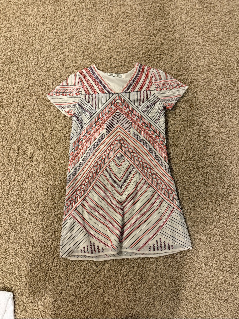 Abercrombie & Fitch Chevron Beaded Geometric Mini Dress in Red, Navy & White